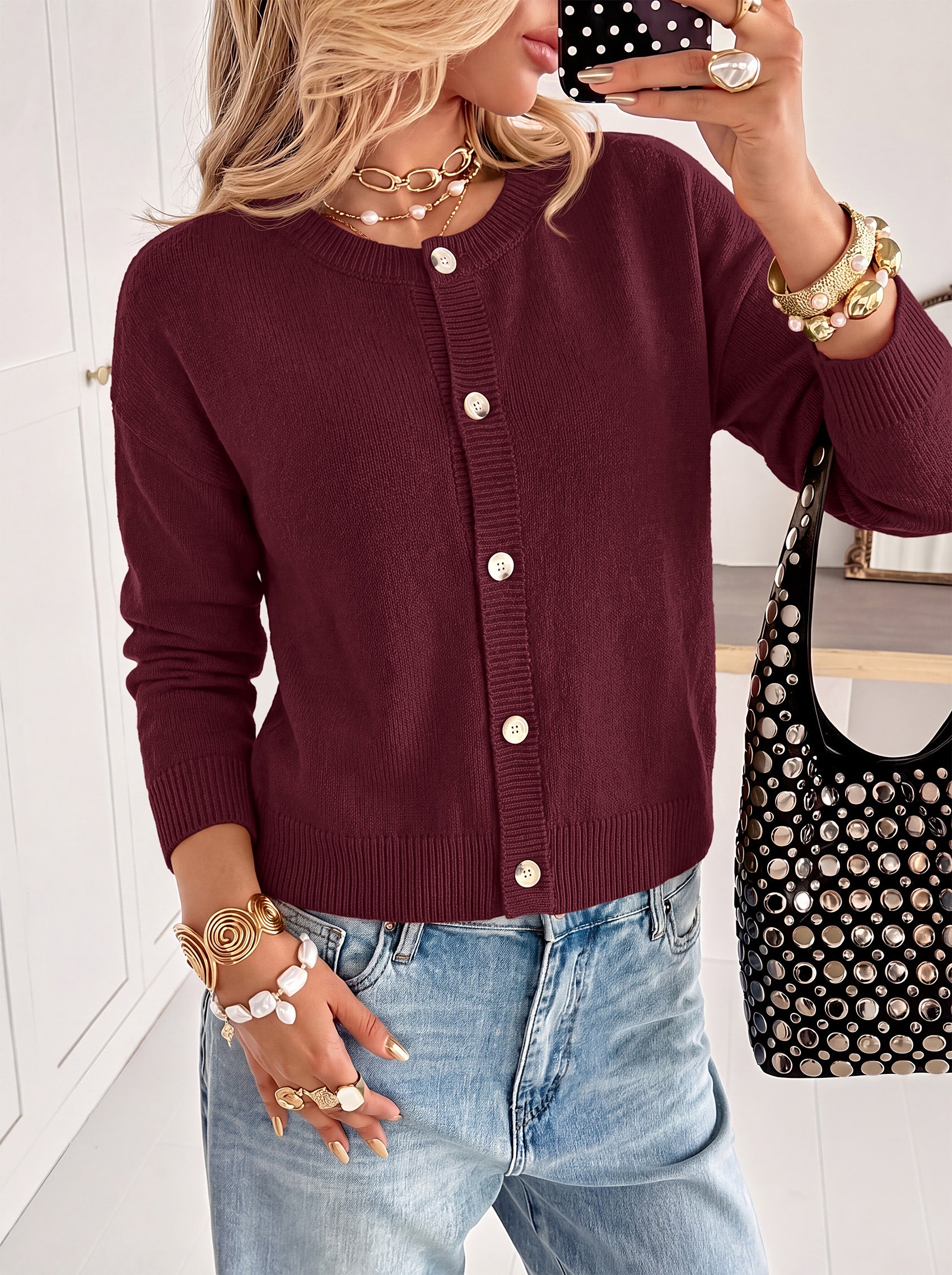 MASCOMODA Womens Casual Long Sleeve Button Down Cropped Cardigan Sweaters