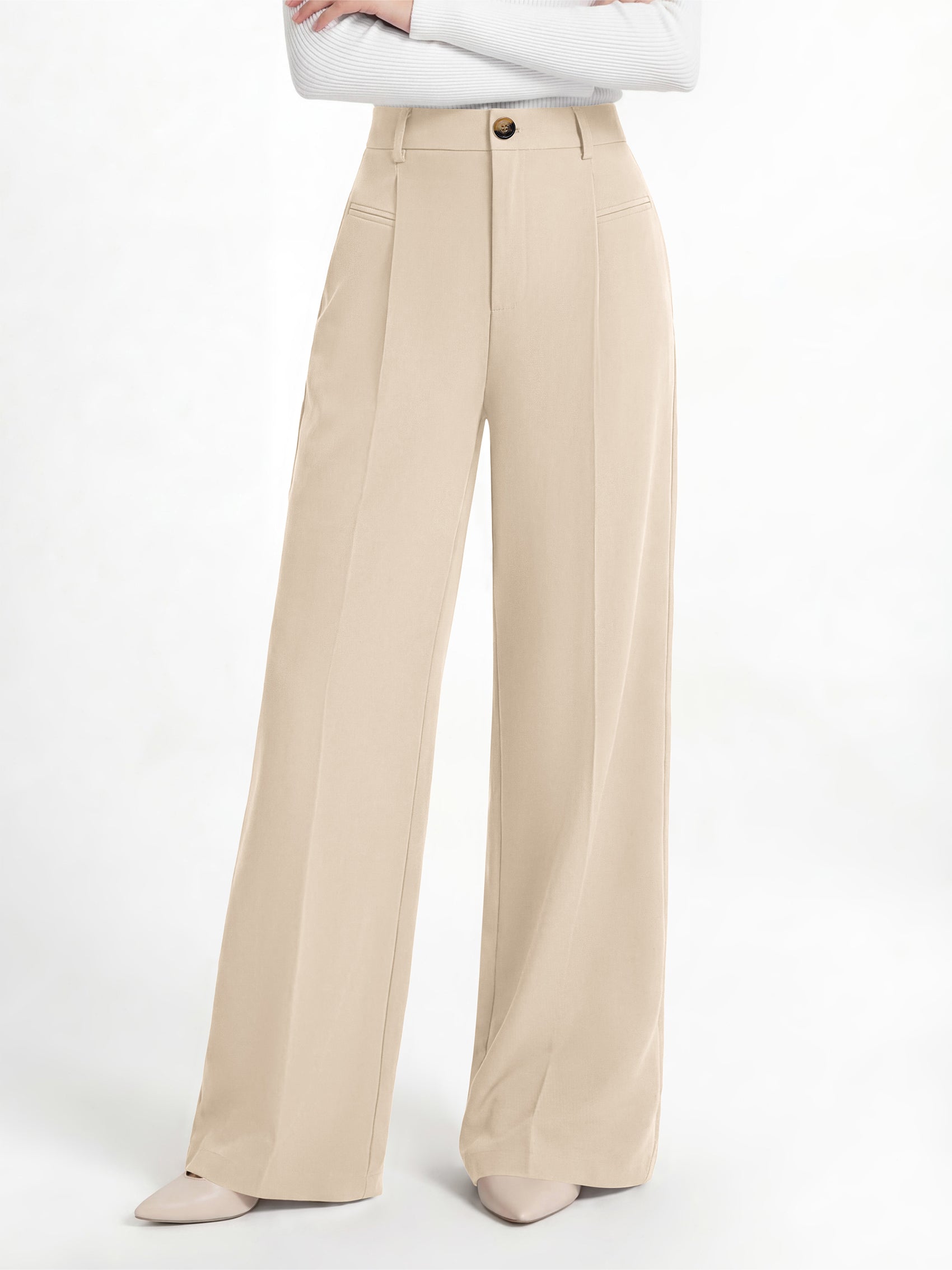MASCOMODA Womens Wide Leg Dress Pants High Waisted Pleated Work Trousers