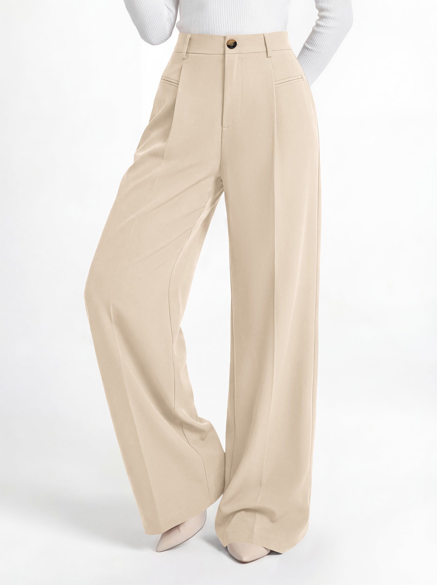 MASCOMODA Womens Wide Leg Dress Pants High Waisted Pleated Work Trousers