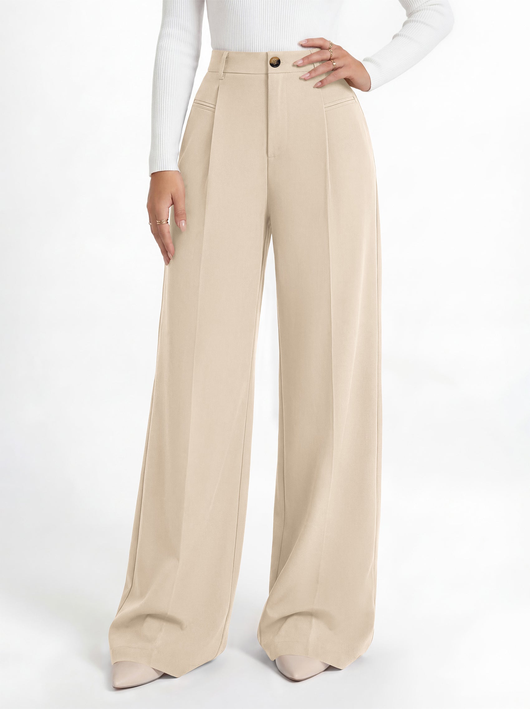 MASCOMODA Womens Wide Leg Dress Pants High Waisted Pleated Work Trousers