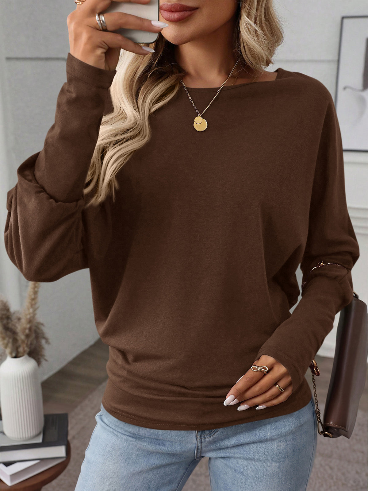MASCOMODA Womens Elegant Dolman Long Sleeve Batwing Tops Draped | Cinched Waist Tee Shirts, Soft Boat Neck Blouse Dressy Casual, Flowy Lightweight T-Shirt, Fashion Spring & Fall Outfits 2026