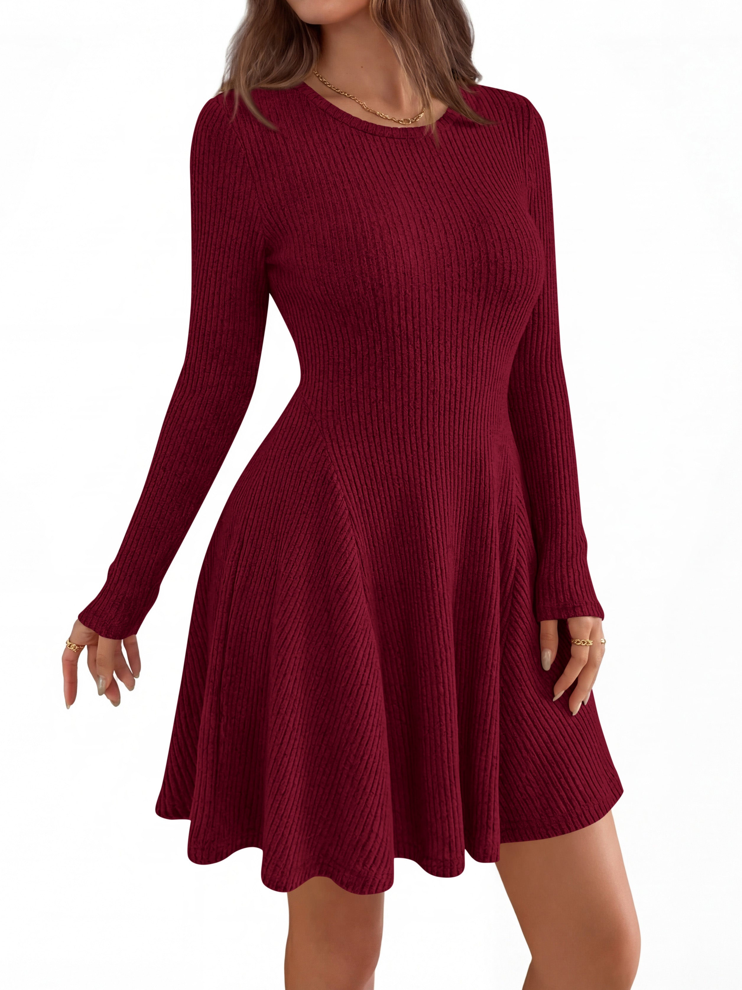 MASCOMODA Womens Fall Fashion 2026 Long Sleeve Mini Sweater Dress Casual Crewneck Ribbed Knit A Line Short Cocktail Dresses