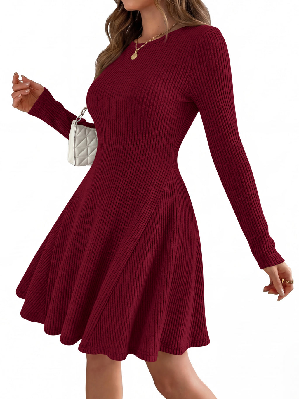 MASCOMODA Womens Fall Fashion 2026 Long Sleeve Mini Sweater Dress Casual Crewneck Ribbed Knit A Line Short Cocktail Dresses