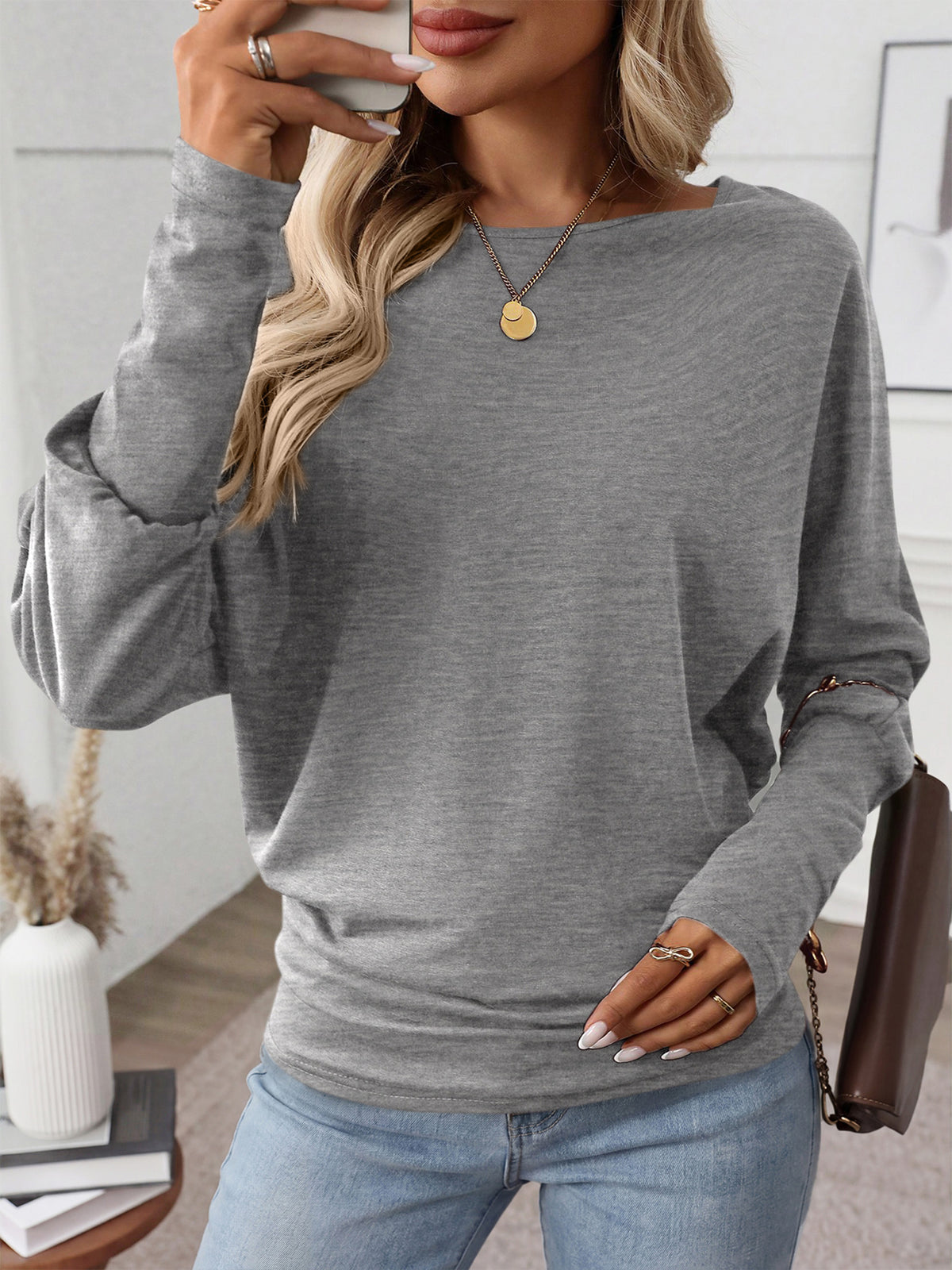 MASCOMODA Womens Elegant Dolman Long Sleeve Batwing Tops Draped | Cinched Waist Tee Shirts, Soft Boat Neck Blouse Dressy Casual, Flowy Lightweight T-Shirt, Fashion Spring & Fall Outfits 2026