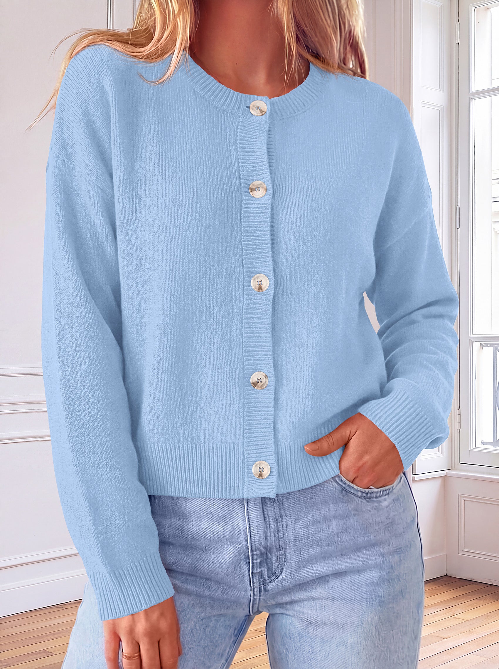 MASCOMODA Womens Casual Long Sleeve Button Down Cropped Cardigan Sweaters