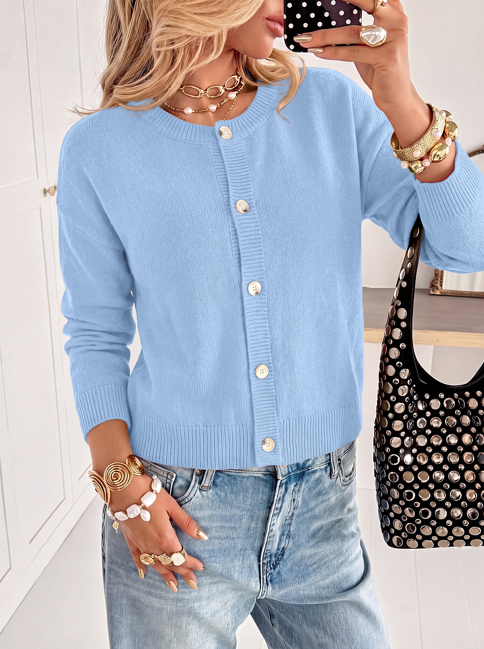 MASCOMODA Womens Casual Long Sleeve Button Down Cropped Cardigan Sweaters