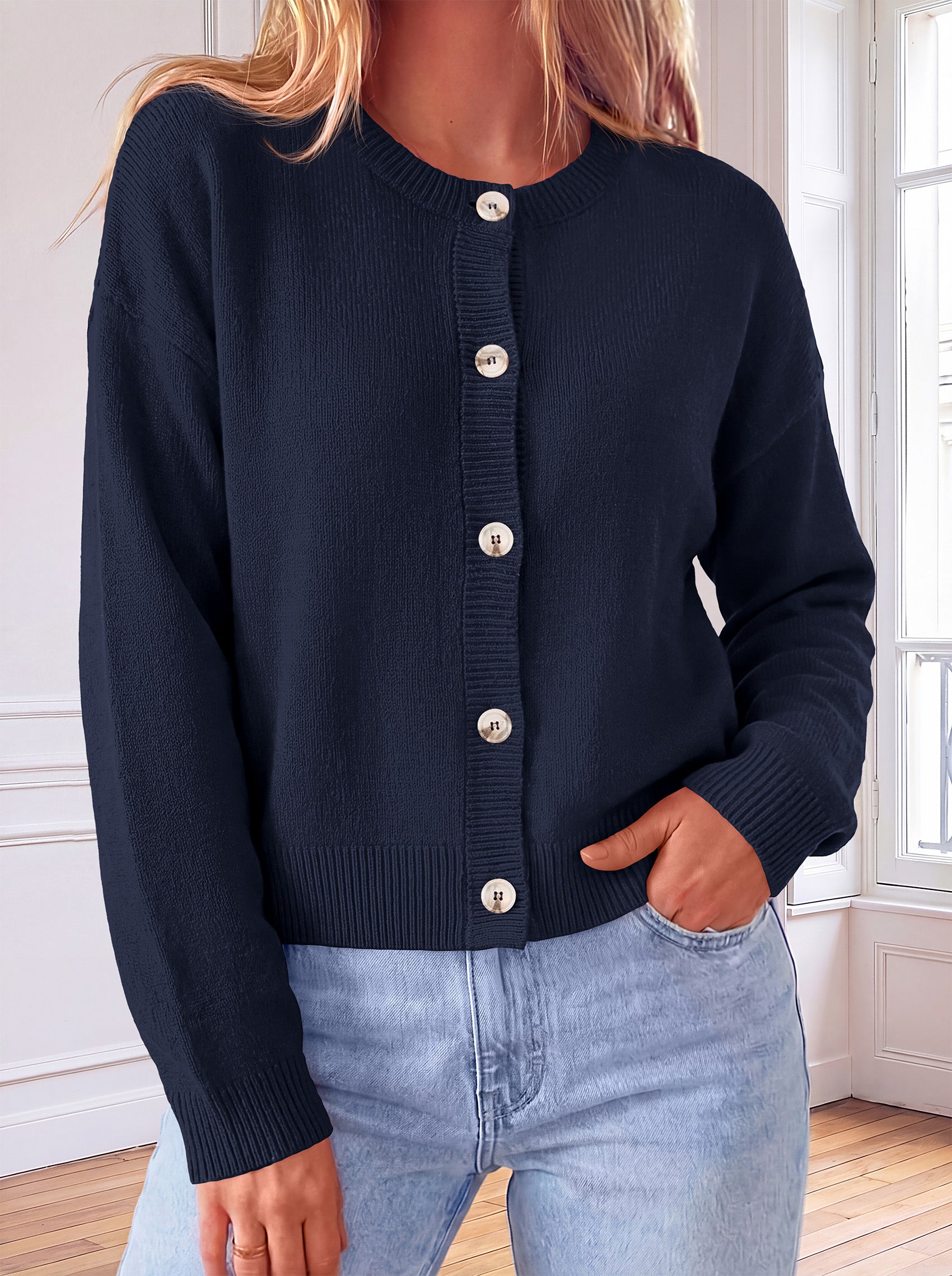MASCOMODA Womens Casual Long Sleeve Button Down Cropped Cardigan Sweaters