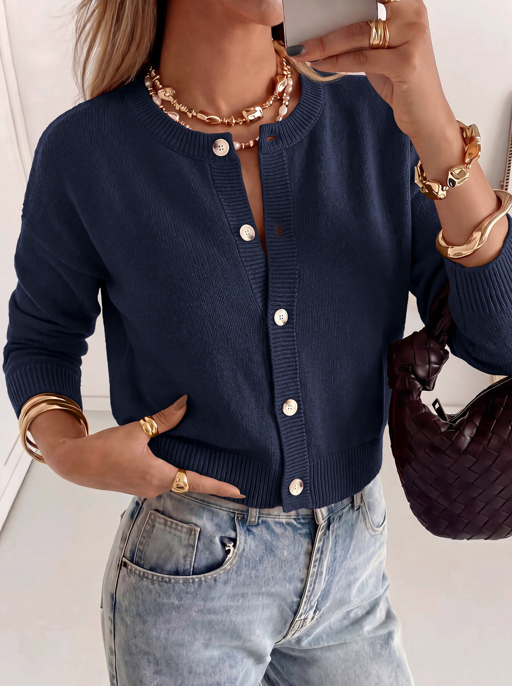 MASCOMODA Womens Casual Long Sleeve Button Down Cropped Cardigan Sweaters