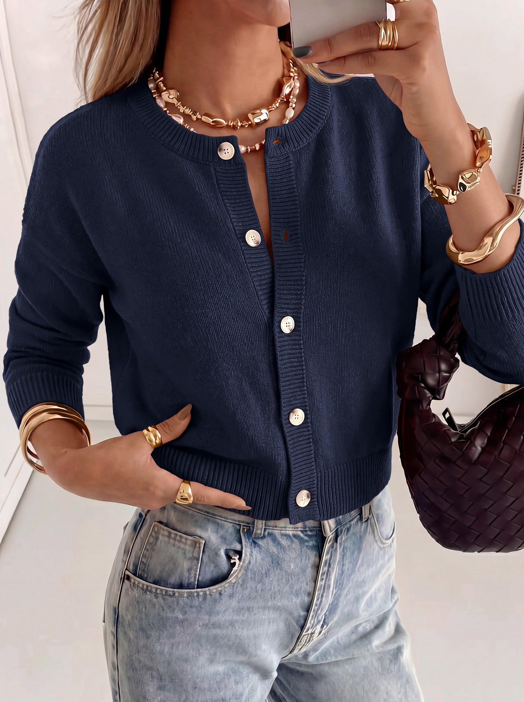 MASCOMODA Womens Casual Long Sleeve Button Down Cropped Cardigan Sweaters