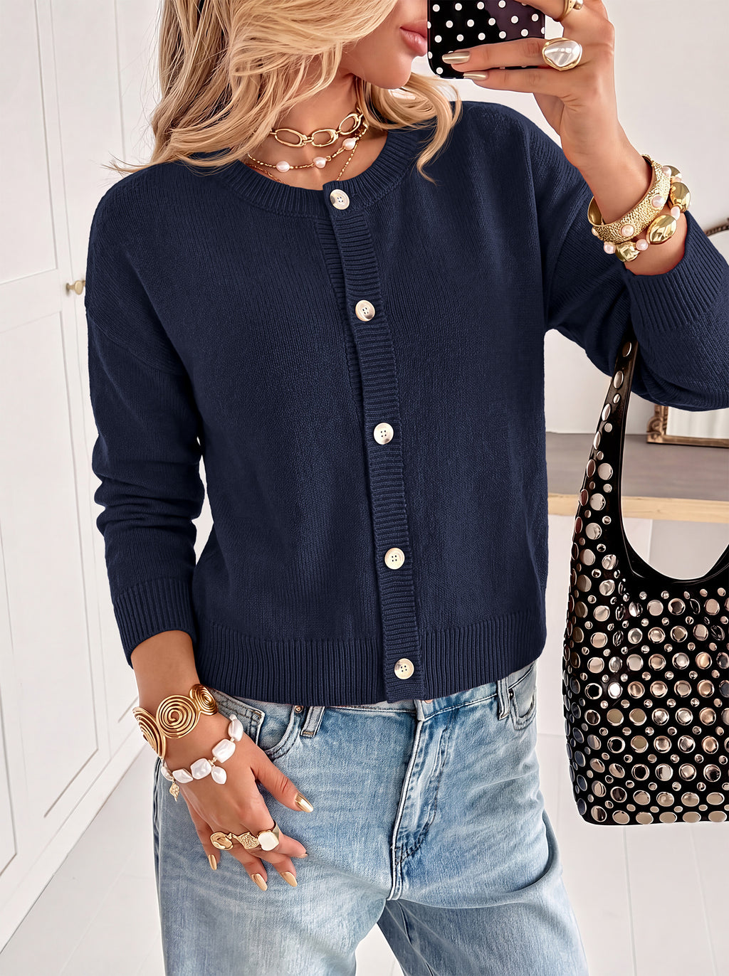 MASCOMODA Womens Casual Long Sleeve Button Down Cropped Cardigan Sweaters