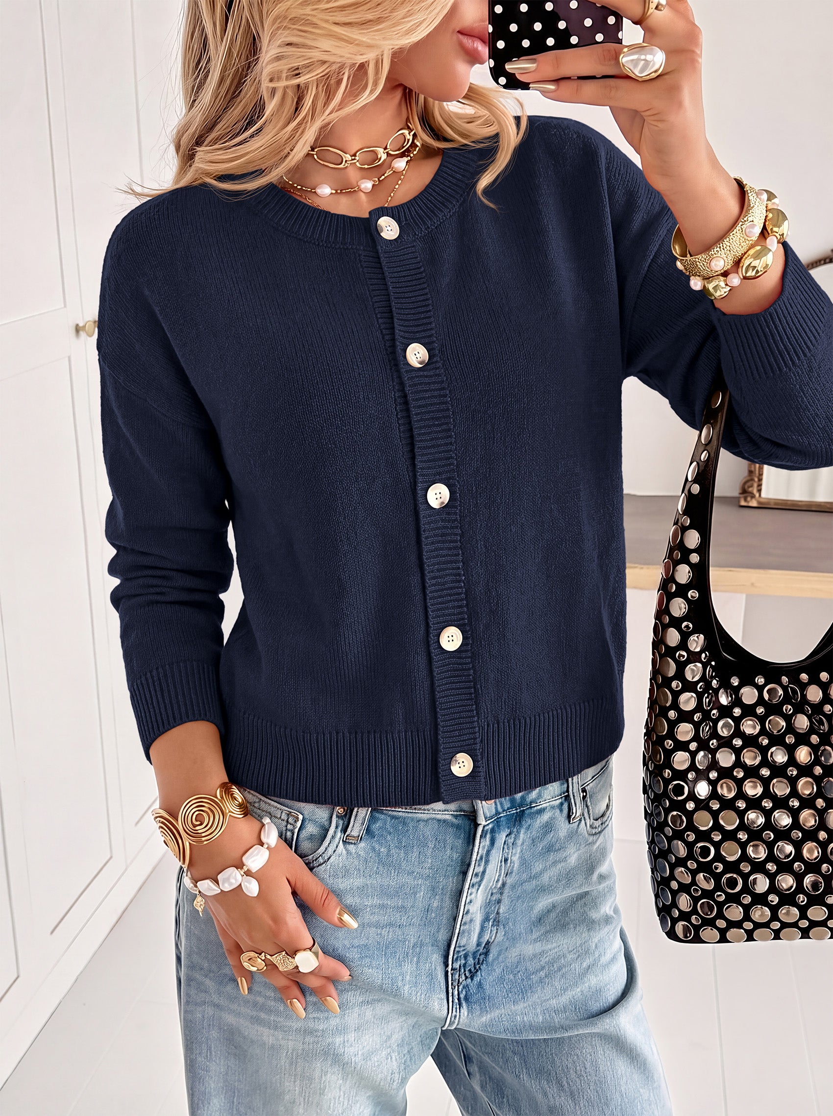 MASCOMODA Womens Casual Long Sleeve Button Down Cropped Cardigan Sweaters