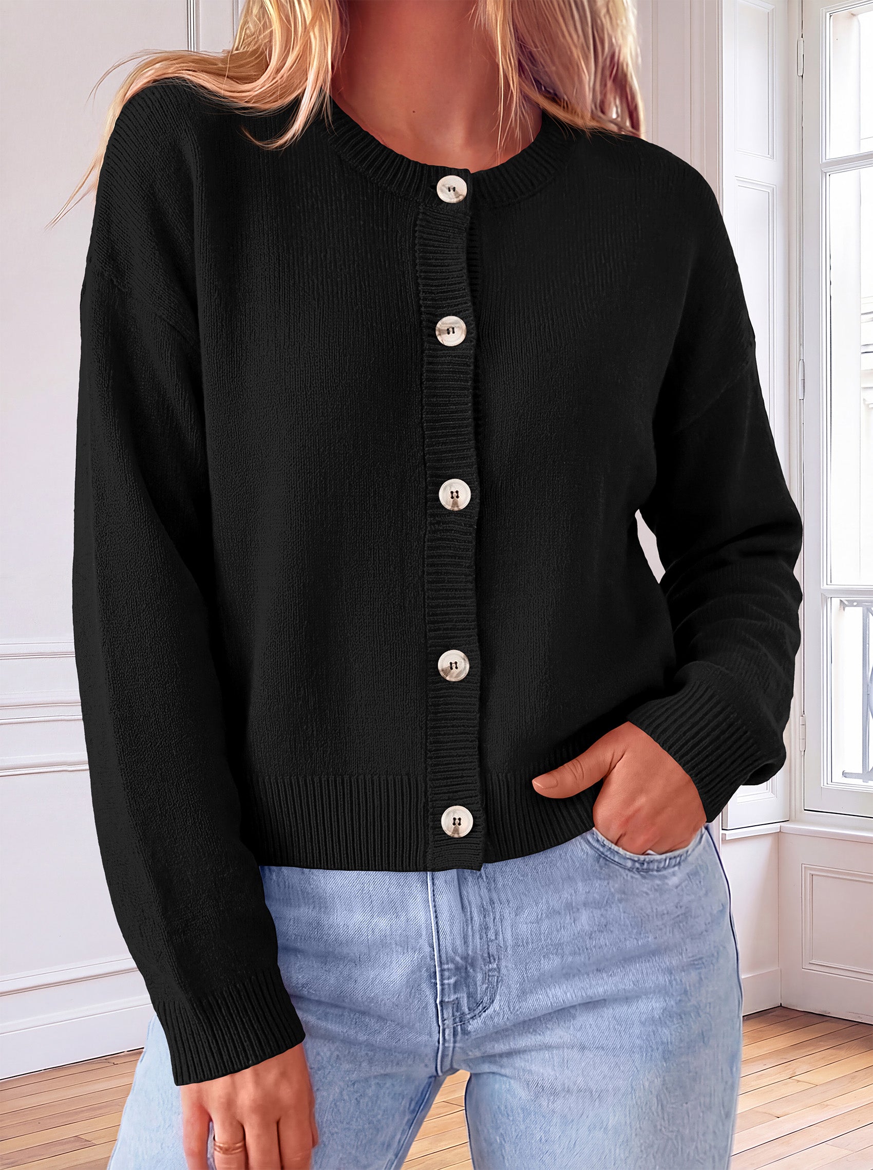 MASCOMODA Womens Casual Long Sleeve Button Down Cropped Cardigan Sweaters