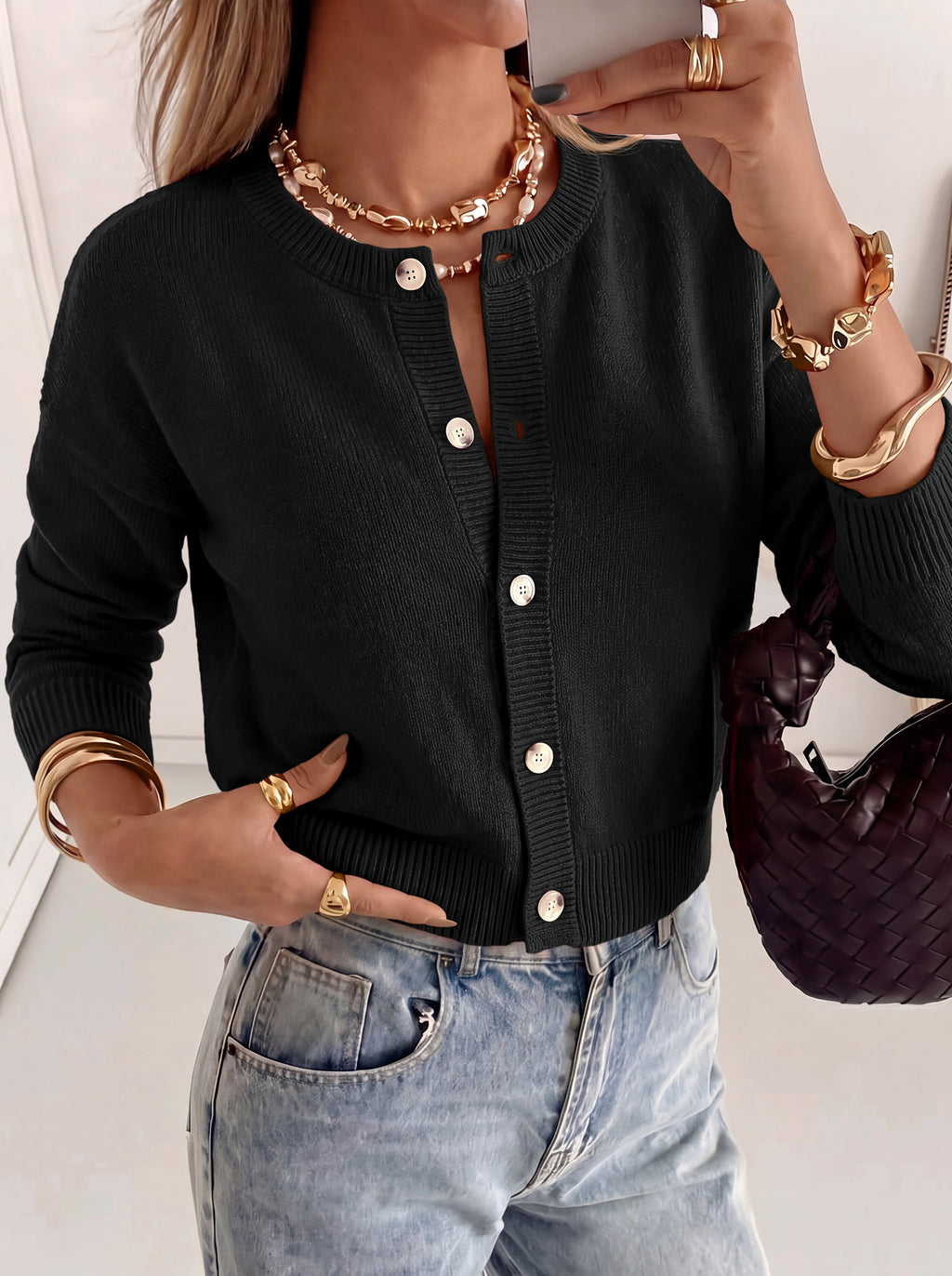 MASCOMODA Womens Casual Long Sleeve Button Down Cropped Cardigan Sweaters