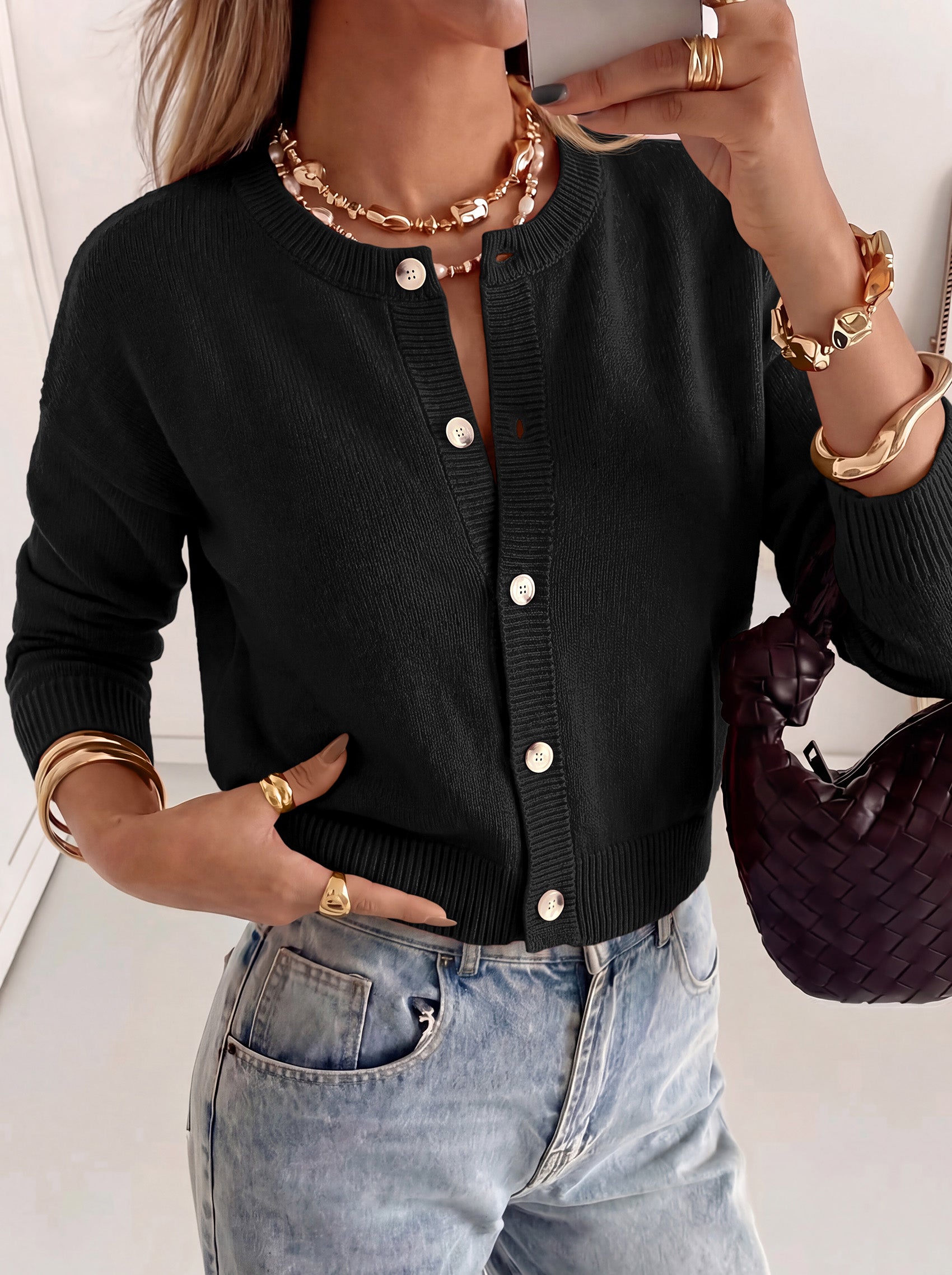 MASCOMODA Womens Casual Long Sleeve Button Down Cropped Cardigan Sweaters