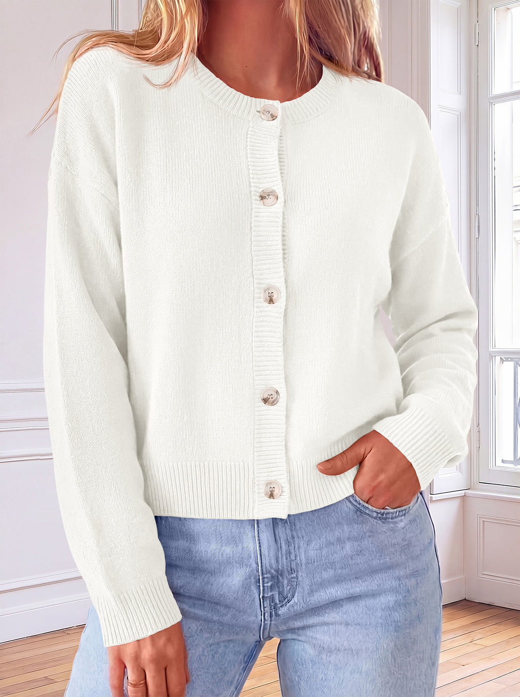 MASCOMODA Womens Casual Long Sleeve Button Down Cropped Cardigan Sweaters