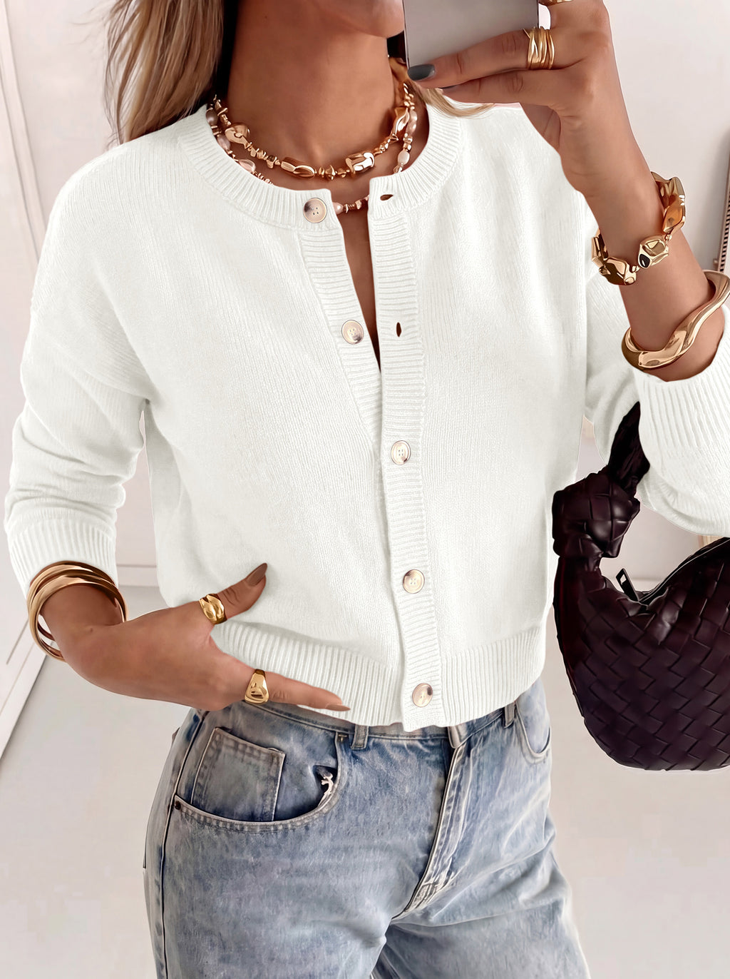 MASCOMODA Womens Casual Long Sleeve Button Down Cropped Cardigan Sweaters