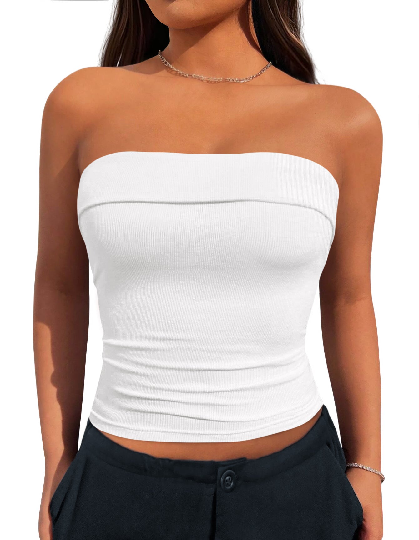 MASCOMODA Womens Fashion 2026 Summer Tube Top Strapless Bandeau Ruched Basic Backless Sleeveless Going Out Tops Y2k Clothes