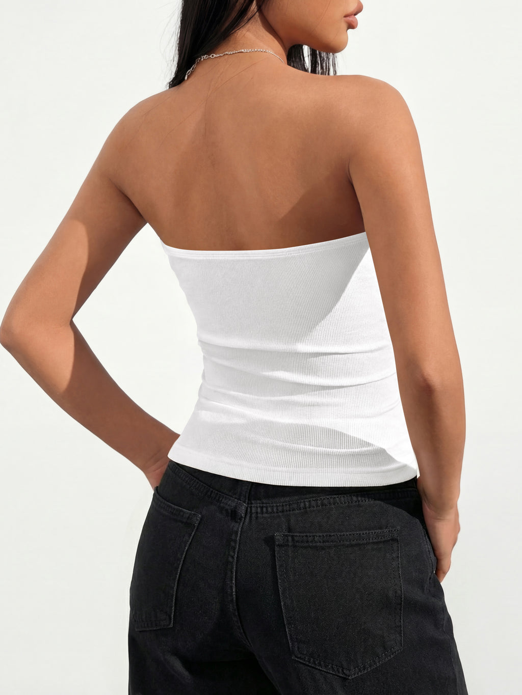 MASCOMODA Womens Fashion 2026 Summer Tube Top Strapless Bandeau Ruched Basic Backless Sleeveless Going Out Tops Y2k Clothes