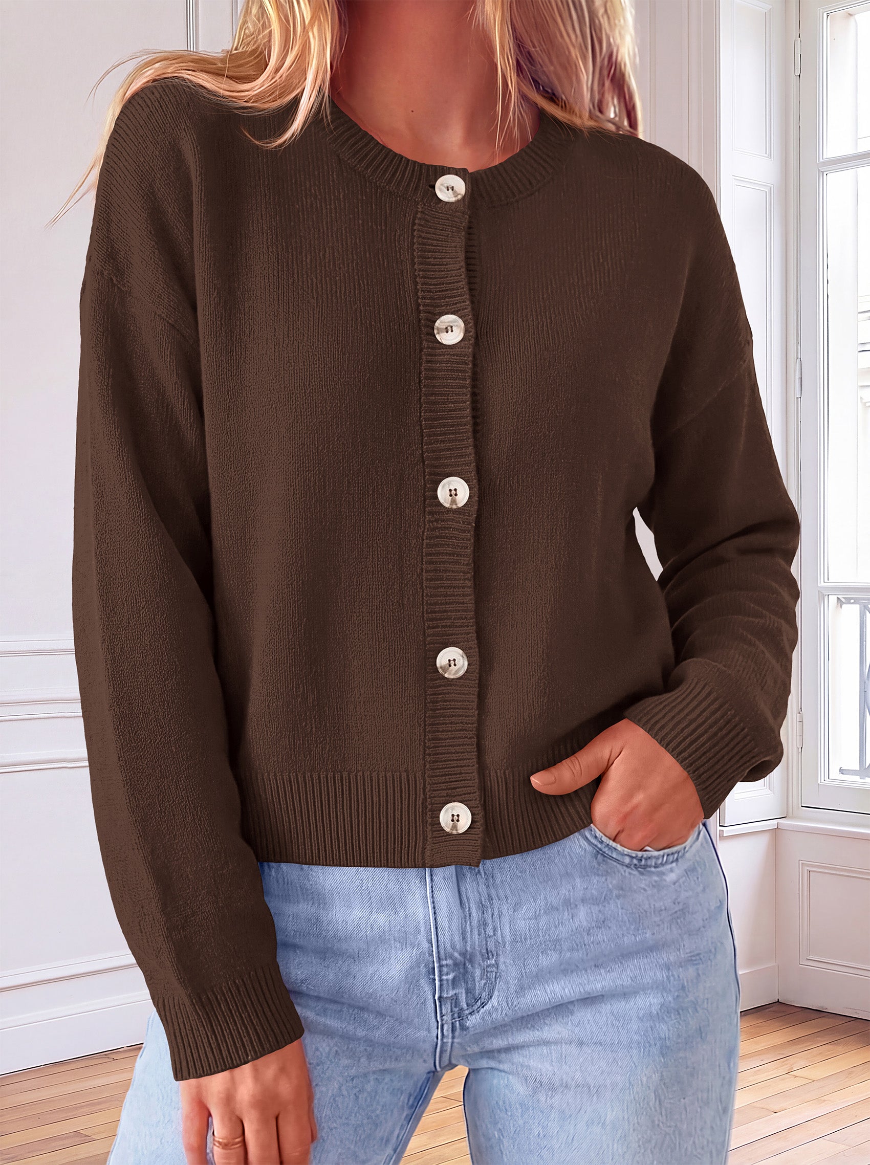 MASCOMODA Womens Casual Long Sleeve Button Down Cropped Cardigan Sweaters