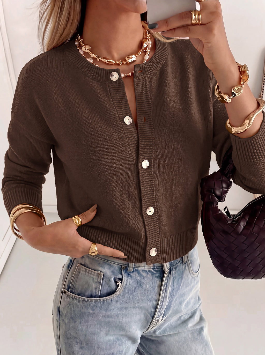 MASCOMODA Womens Casual Long Sleeve Button Down Cropped Cardigan Sweaters
