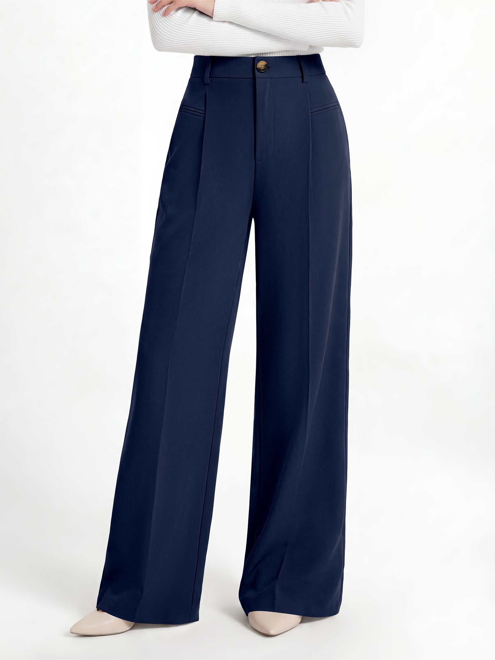 MASCOMODA Womens Wide Leg Dress Pants High Waisted Pleated Work Trousers