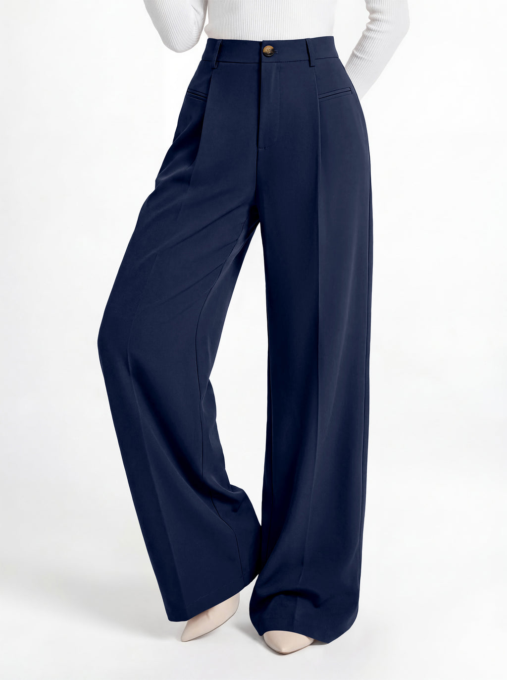 MASCOMODA Womens Wide Leg Dress Pants High Waisted Pleated Work Trousers