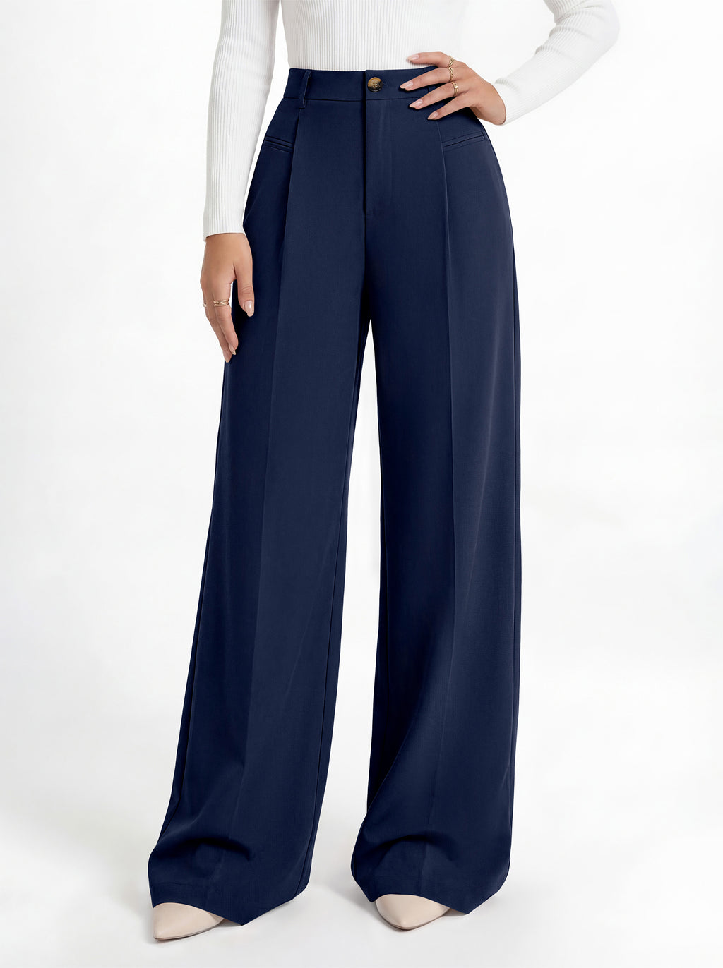 MASCOMODA Womens Wide Leg Dress Pants High Waisted Pleated Work Trousers