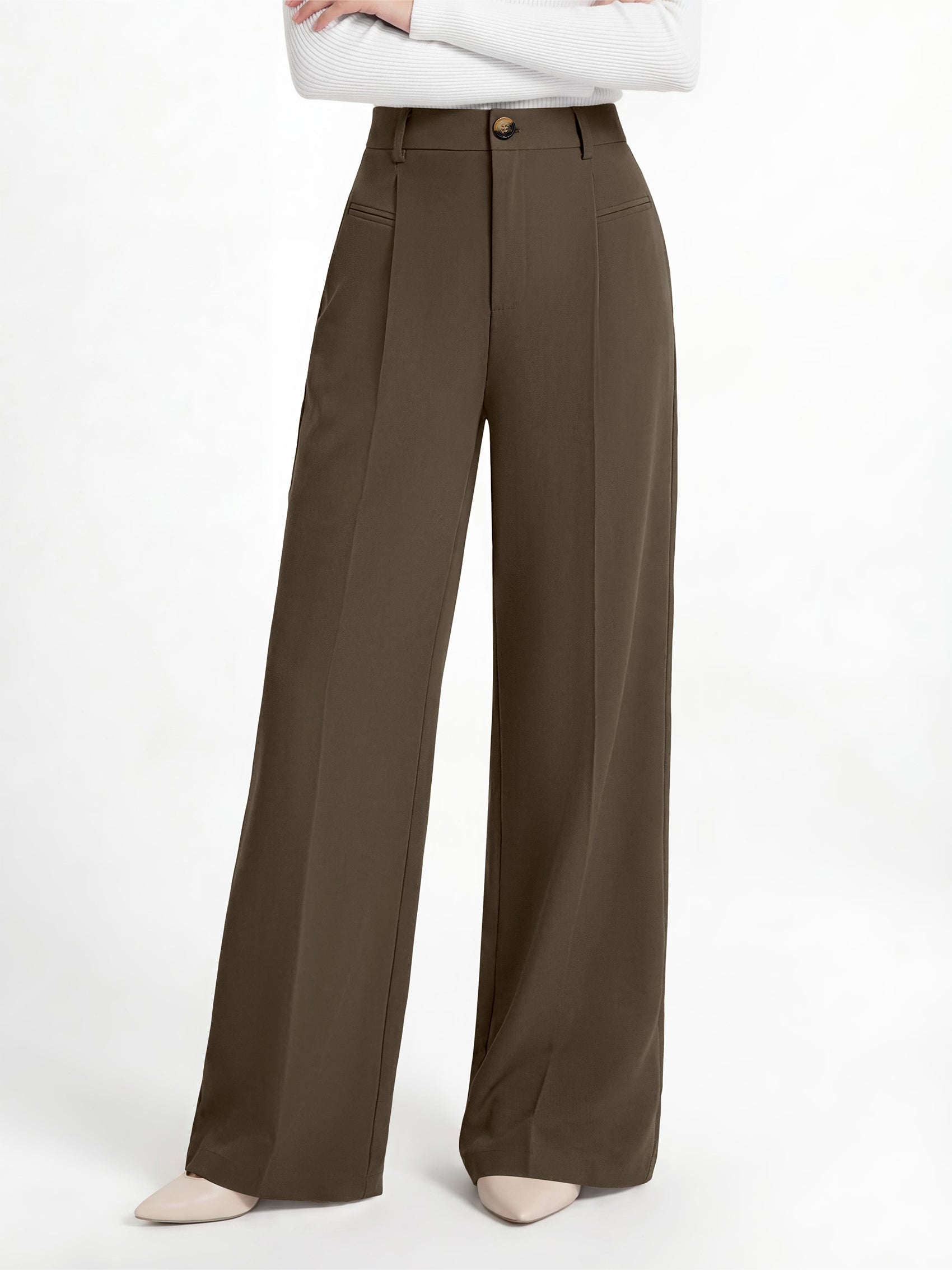 MASCOMODA Womens Wide Leg Dress Pants High Waisted Pleated Work Trousers