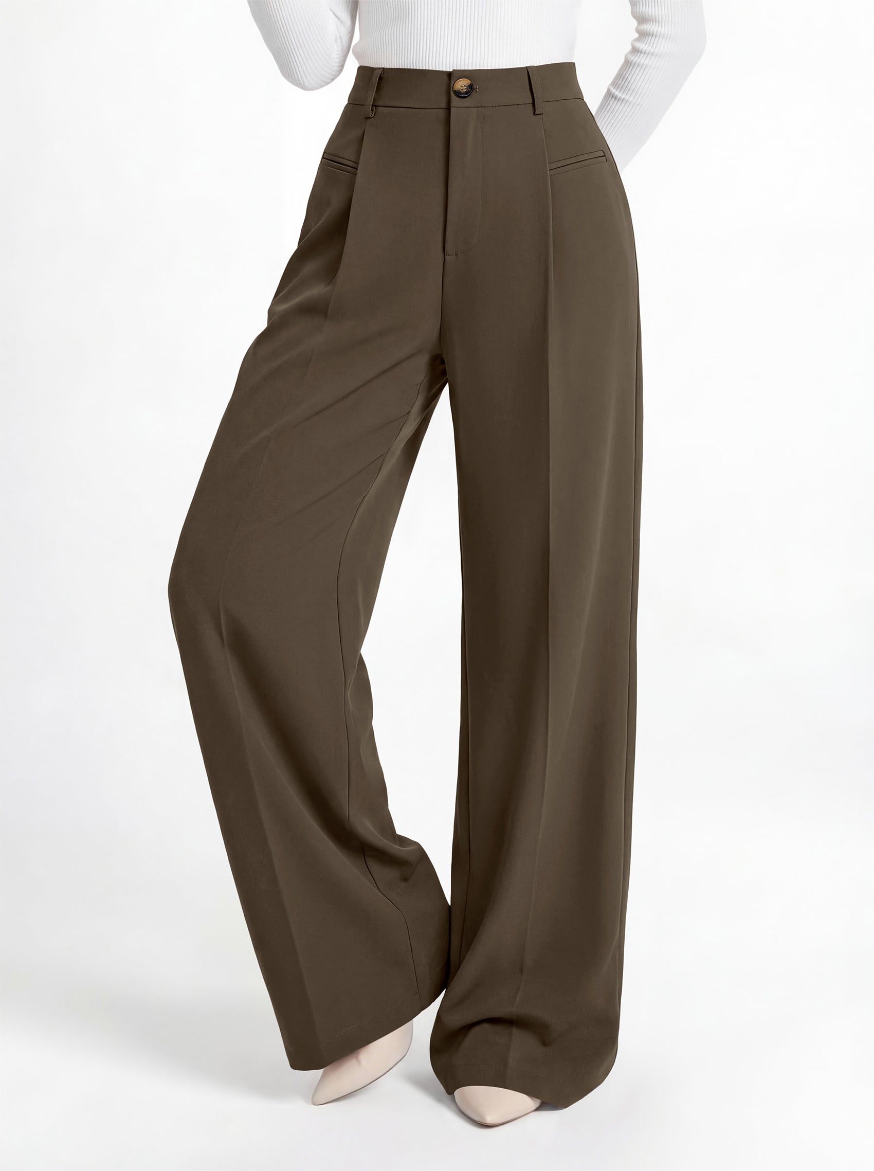 MASCOMODA Womens Wide Leg Dress Pants High Waisted Pleated Work Trousers
