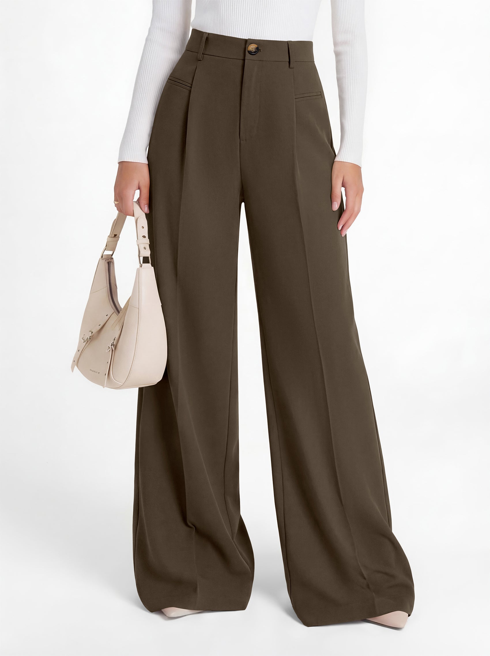 MASCOMODA Womens Wide Leg Dress Pants High Waisted Pleated Work Trousers