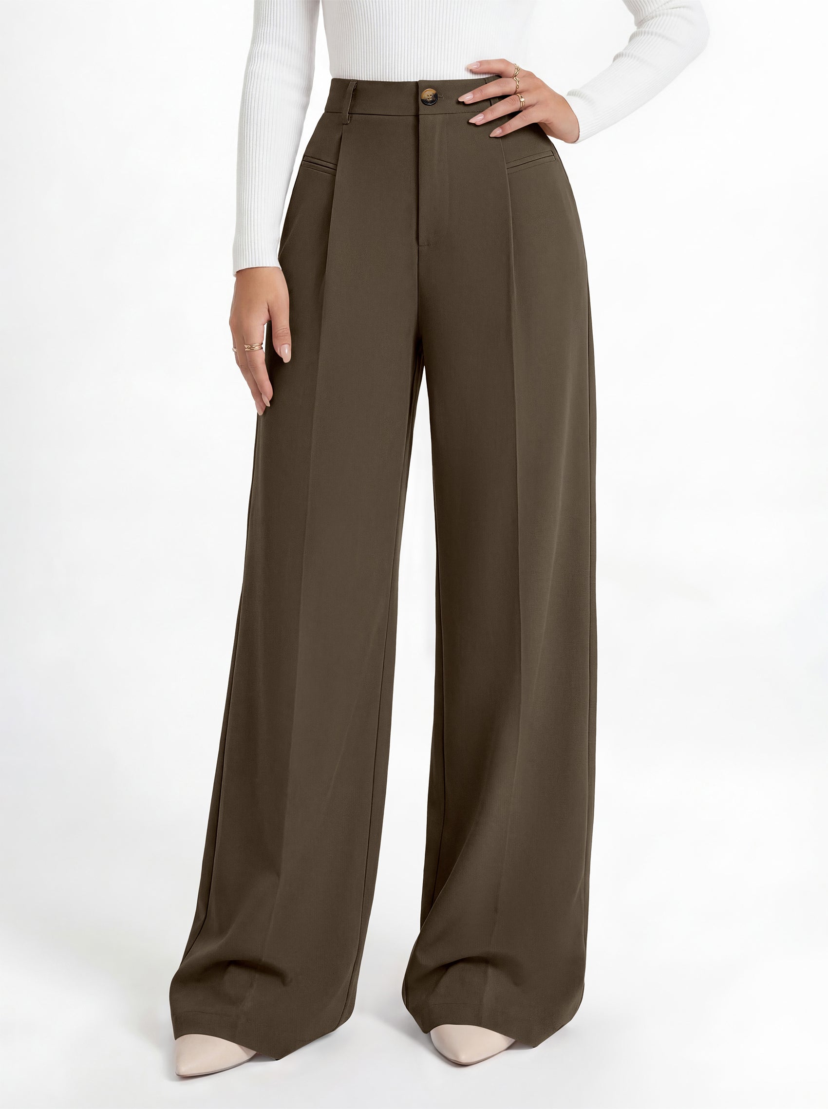 MASCOMODA Womens Wide Leg Dress Pants High Waisted Pleated Work Trousers