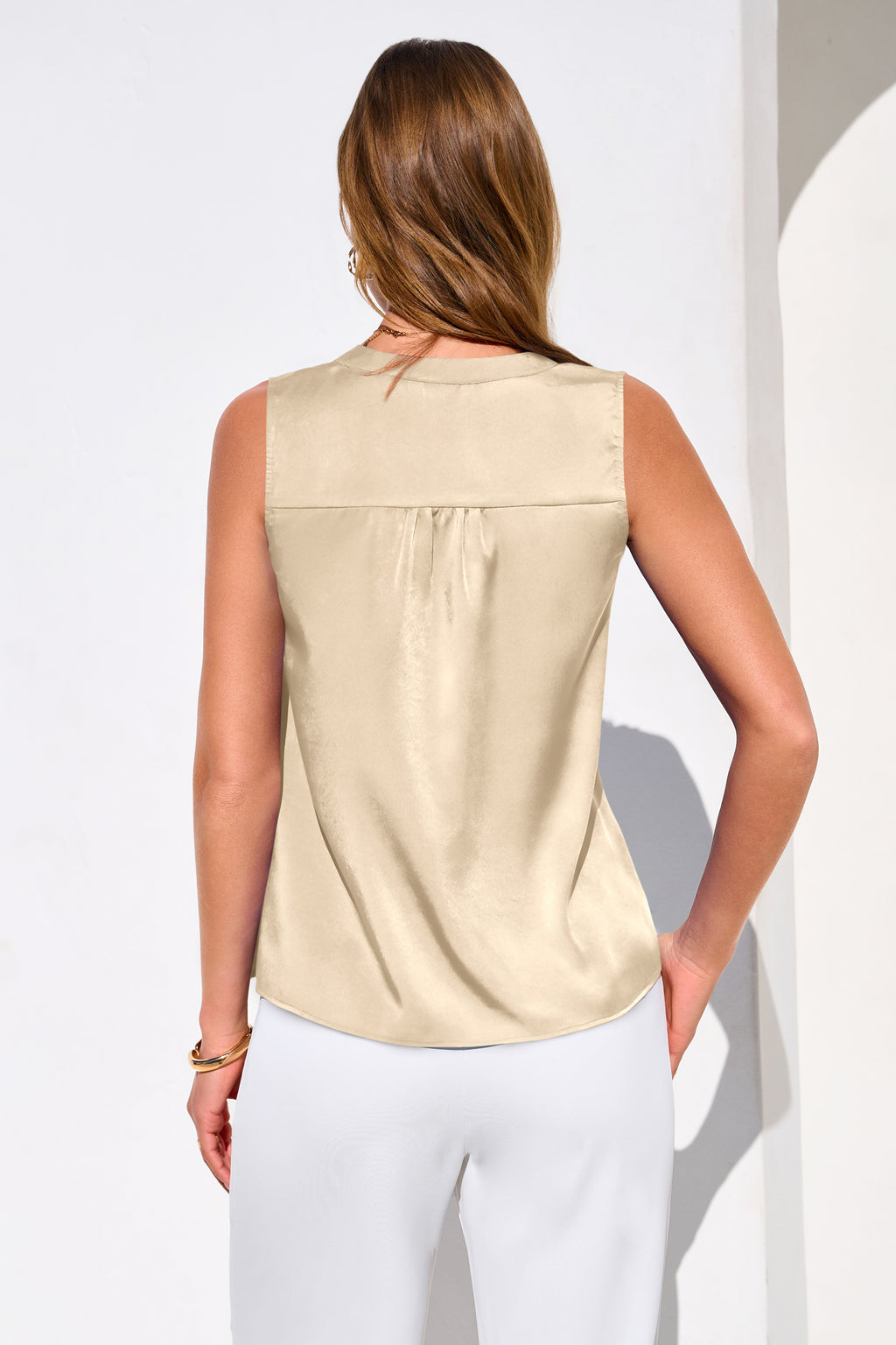 MASCOMODA Women's Satin V Neck Tank Tops Dressy Spring Summer 2026 Silk Sleeveless Blouse Work Shirts Business Casual Outfits