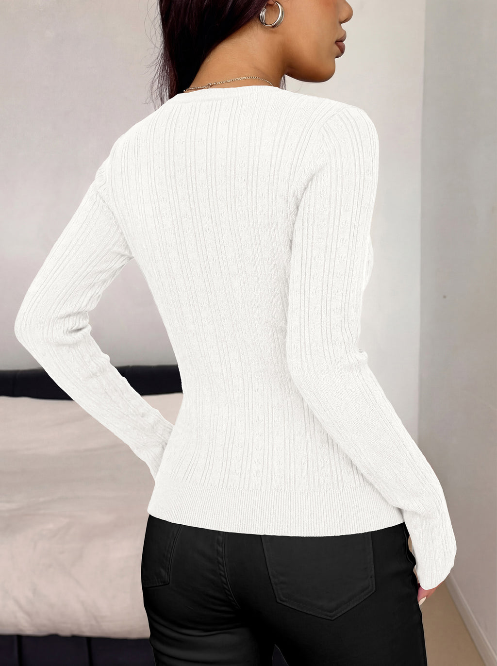 MASCOMODA Women Lightweight Long Sleeve Cardigan Sweaters Button Down V Neck Ribbed Open Front Cardigans Knit Fall Outfits