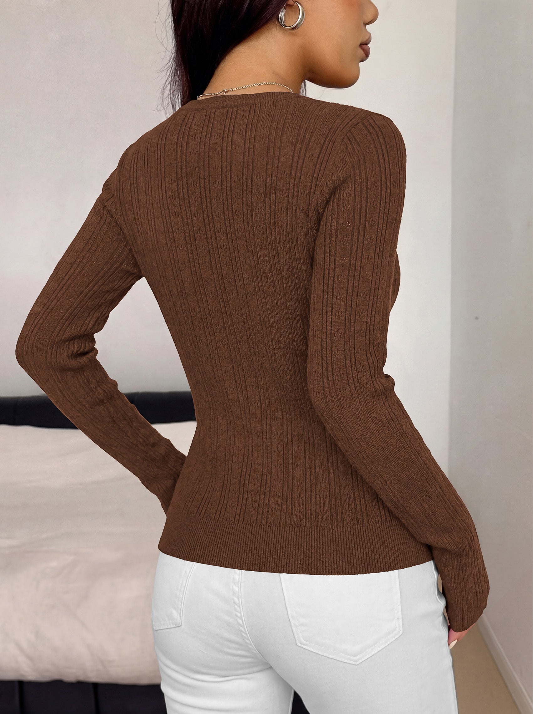 MASCOMODA Women Lightweight Long Sleeve Cardigan Sweaters Button Down V Neck Ribbed Open Front Cardigans Knit Fall Outfits