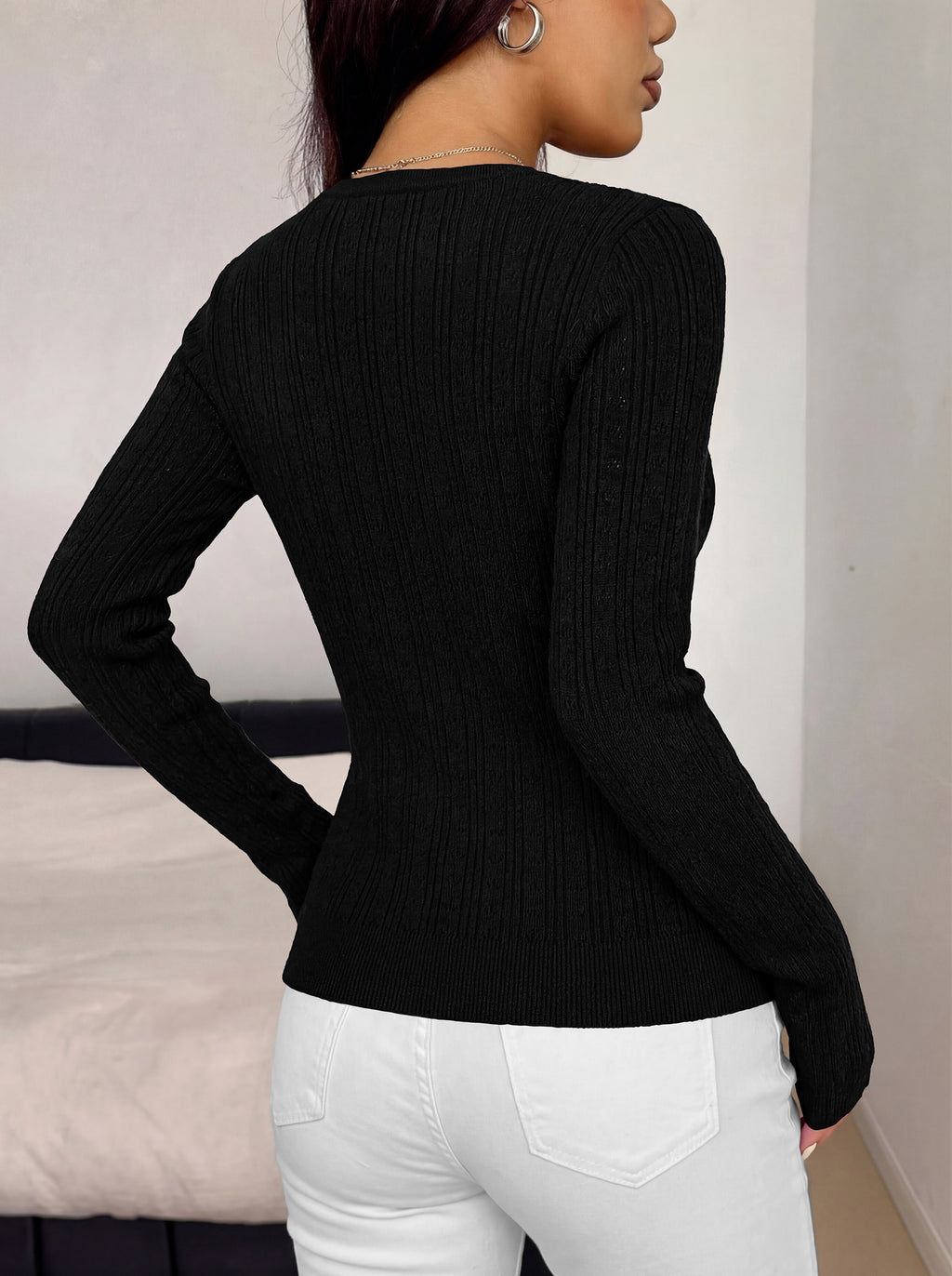 MASCOMODA Women Lightweight Long Sleeve Cardigan Sweaters Button Down V Neck Ribbed Open Front Cardigans Knit Fall Outfits