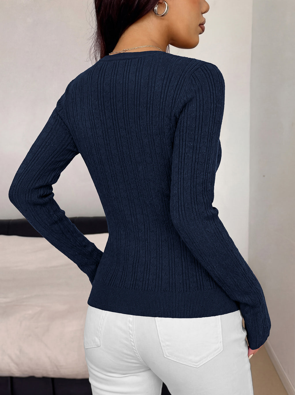 MASCOMODA Women Lightweight Long Sleeve Cardigan Sweaters Button Down V Neck Ribbed Open Front Cardigans Knit Fall Outfits
