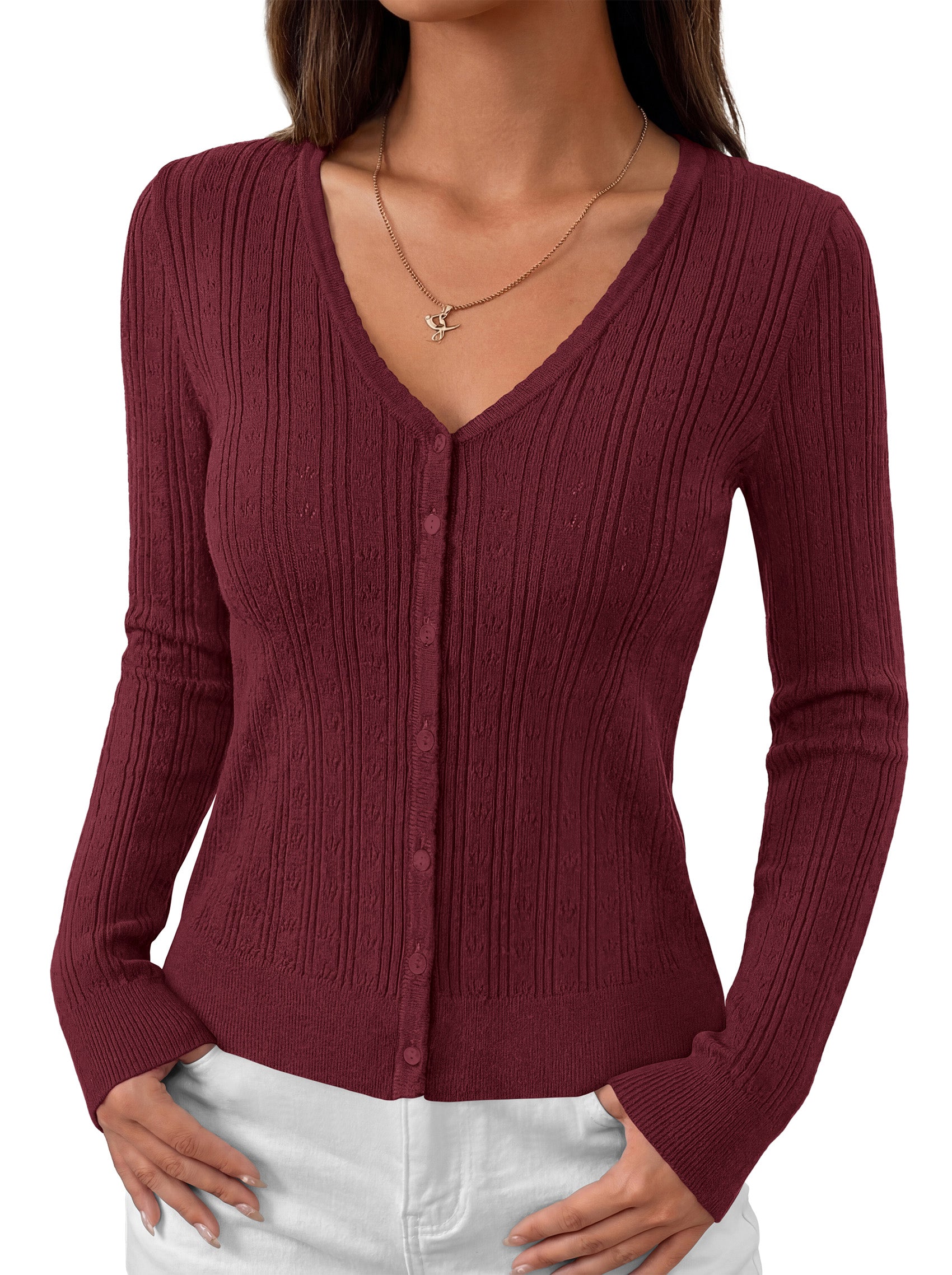 MASCOMODA Women Lightweight Long Sleeve Cardigan Sweaters Button Down V Neck Ribbed Open Front Cardigans Knit Fall Outfits
