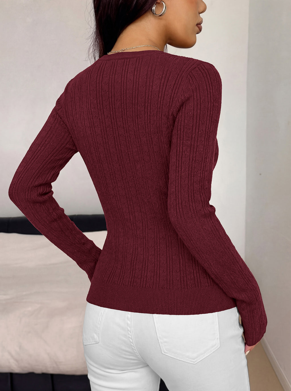 MASCOMODA Women Lightweight Long Sleeve Cardigan Sweaters Button Down V Neck Ribbed Open Front Cardigans Knit Fall Outfits